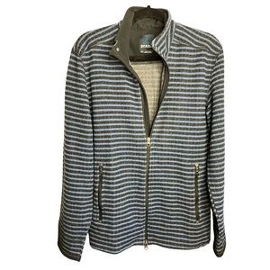 PrAna Men’s Sz Medium Barclay Blue Striped Wool Blend Knit Full Zip Sweater